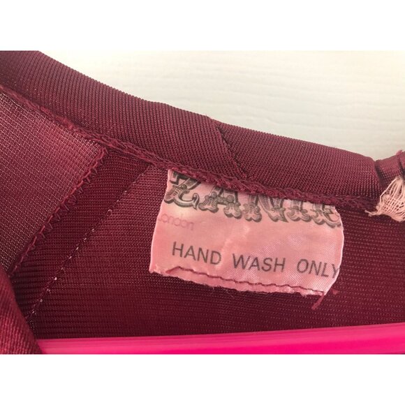 Vintage 1970's Burgundy Zainit London Maxi Dress Plunging Neckline Smocked Waist - Picture 5 of 9